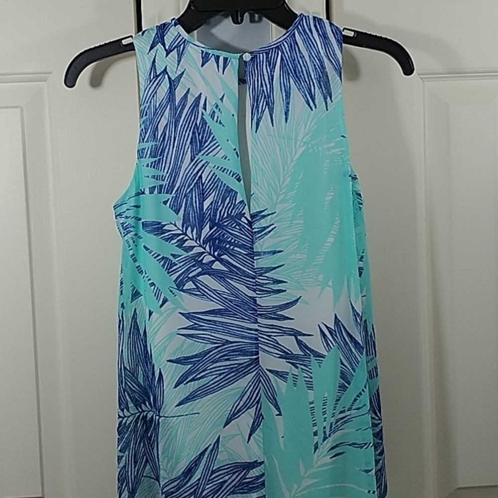 Calvin Klein Sleeveless Trapeze Dress Blue Palm Print Sz 4 - Picture 10 of 15